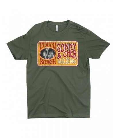 Sonny & Cher T-Shirt | Indiana Beach Red And Gold Concert Banner Distressed Shirt $11.51 Shirts