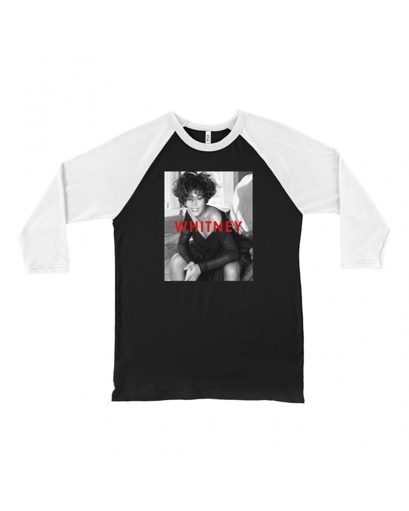 Whitney Houston 3/4 Sleeve Baseball Tee | Bold Black And White Cover Shirt $4.61 Shirts