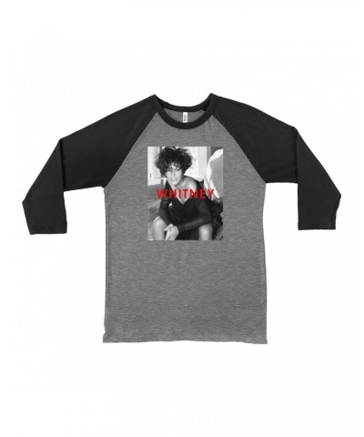 Whitney Houston 3/4 Sleeve Baseball Tee | Bold Black And White Cover Shirt $4.61 Shirts