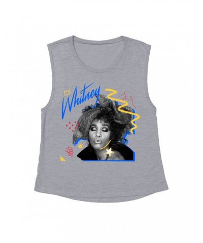 Whitney Houston Ladies' Muscle Tank Top | Funky Colorful 1987 Photo Image Design Shirt $13.67 Shirts