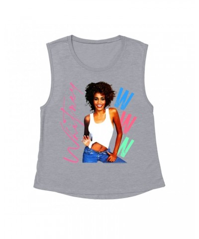 Whitney Houston Ladies' Muscle Tank Top | Whitney Pastel W Design Shirt $10.17 Shirts