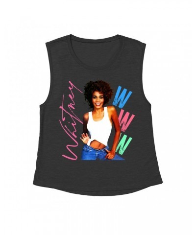 Whitney Houston Ladies' Muscle Tank Top | Whitney Pastel W Design Shirt $10.17 Shirts