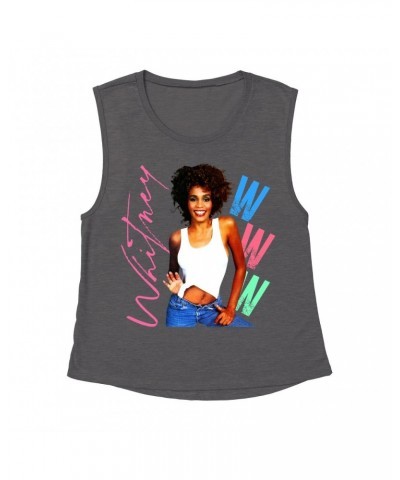 Whitney Houston Ladies' Muscle Tank Top | Whitney Pastel W Design Shirt $10.17 Shirts