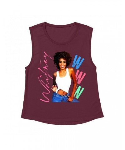 Whitney Houston Ladies' Muscle Tank Top | Whitney Pastel W Design Shirt $10.17 Shirts