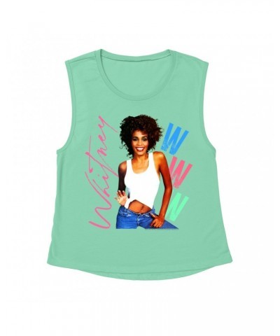 Whitney Houston Ladies' Muscle Tank Top | Whitney Pastel W Design Shirt $10.17 Shirts