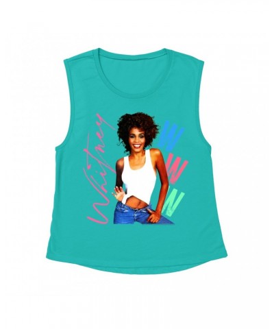 Whitney Houston Ladies' Muscle Tank Top | Whitney Pastel W Design Shirt $10.17 Shirts