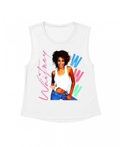 Whitney Houston Ladies' Muscle Tank Top | Whitney Pastel W Design Shirt $10.17 Shirts