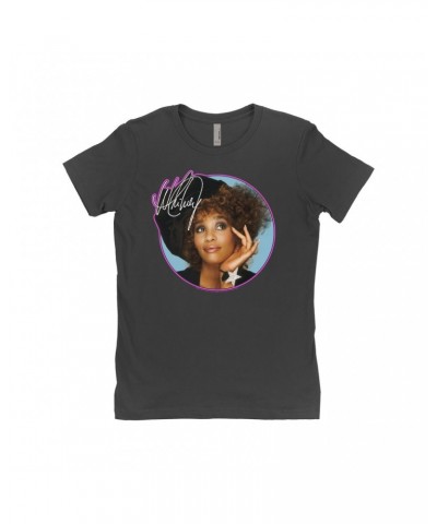 Whitney Houston Ladies' Boyfriend T-Shirt | Whitney Signature Album Photo Pink Image Shirt $11.21 Shirts