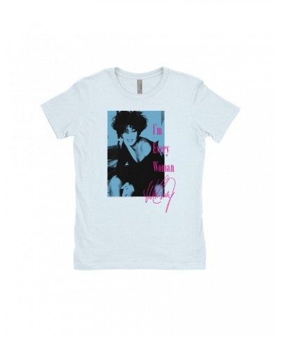 Whitney Houston Ladies' Boyfriend T-Shirt | I'm Every Woman Pink And Turquoise Inverted Design Shirt $9.44 Shirts